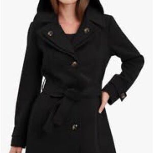 Women's London Fog Black Hooded Wool Trench Coat Medium